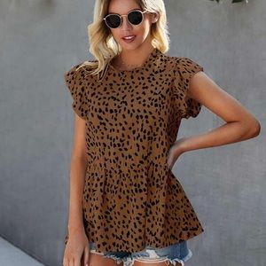 Women’s animal print peplum blouse.